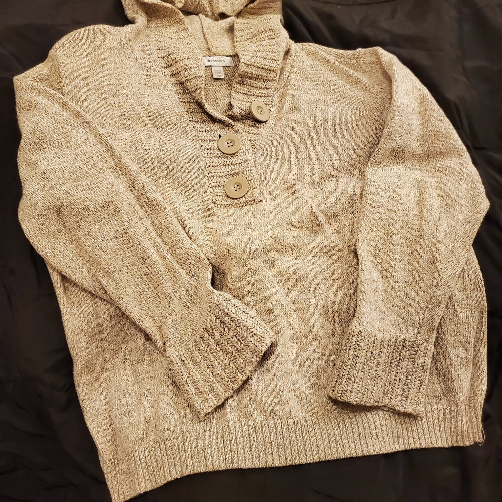 Tan Heather knitted sweater with hood